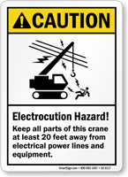 Keep All Parts of Crane 20 Feet Away Sign