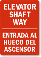 Elevator Shaft Way Bilingual Sign In Red