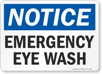 Notice Emergency Eye Wash Sign