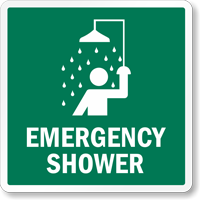 Emergency Shower With Graphic Sign