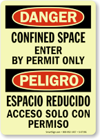 Glowing Danger Confined Space Permit Only Bilingual Sign