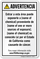 Custom Environmental Exposure Spanish Prop 65 Sign