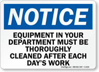 Equipment Must Be Thoroughly Cleaned Sign