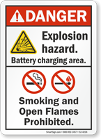 Explosion Hazard Battery Charging Area ANSI Danger Sign