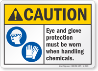 Eye And Glove Protection Must Be Worn Caution Sign