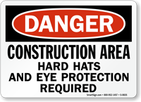 Danger Construction Hard Hats Protection Sign