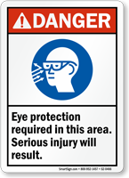 Eye Protection Required In Area ANSI Danger Sign