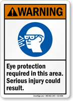 Eye Protection Required Injury Possible ANSI Warning Sign