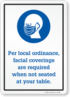 Facial Coverings Required When Not Seated Sign