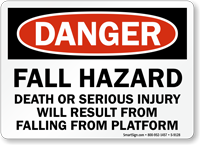 Fall Hazard Death Injury Falling From Platform Sign