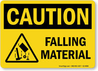 Falling Material OSHA caution Sign With Graphic