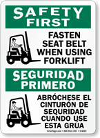 Fasten Seat Belt Using Forklift Bilingual Sign