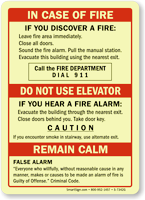 In Case Of Fire, Caution, Remain Calm Sign