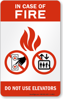 In Case of Fire Elevators (tri-flame) Sign