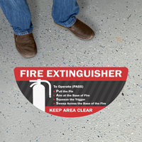 Fire Extinguisher   To Operate (PASS), Keep Area Clear, Semi Circle, Red & Black