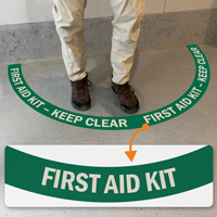 First Aid Kit   Keep Area Clear, 2 Part Floor Sign