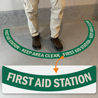 First Aid Station   Keep Area Clear, 2 Part Floor Sign