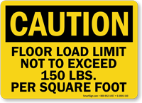 Floor Load Limit 150 Lbs Caution Sign