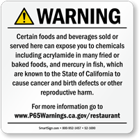 Food and Non-Alcoholic Beverage Prop 65 Sign