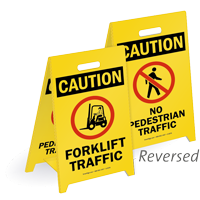 Caution Forklift Traffic Reversible Fold Ups Floor Sign