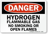 Danger Hydrogen Flammable Smoking Flames Sign