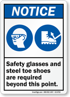 Safety Glasses Steel Toe Shoes Required Point Sign