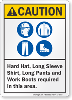 Hard Hat Long Sleeve Shirt Pants Boots Required Sign