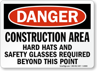 Danger Construction Hard Hats Protection Sign