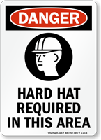 Danger: Hard Hat Required (graphic) Sign
