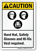 Hard Hat, Hi Vis Vest Required Caution Sign