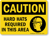 Caution: Hard Hats Required (graphic) Sign