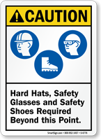Hard Hats, Safety Glasses, Shoes Required Caution Sign
