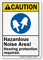 Hazardous Noise Area Hearing Protection Required Caution Sign