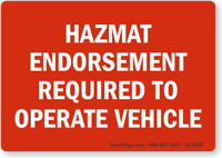 Hazmat Endorsement Required To Operate Vehicle Label