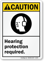 Hearing Protection Required ANSI Caution Sign