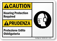 Hearing Protection Required Bilingual Sign