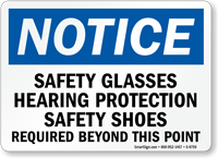 Safety Glasses, Hearing Protection and Shoes Required Sign