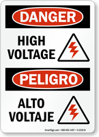 Danger High Voltage / Alto Voltaje Bilingual Sign