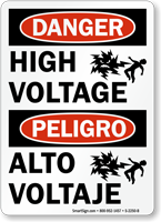 Bilingual Peligro Alto Voltaje High Voltage Sign
