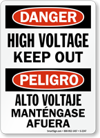 Danger High Voltage Keep Out Sign Bilingual