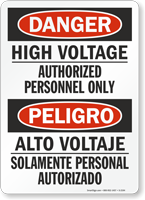 Danger High Voltage Authorized Personnel Only Bilingual