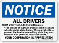 All Drivers Requires OSHA Notice Sign