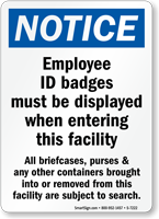 Employee ID Badges Must Be Displayed Notice Sign