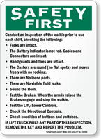 Lift Truck Inspection Check List Sign
