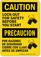 Caution / Precaucion Sign: Lockout For Safety
