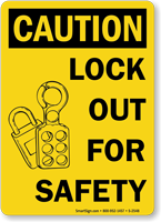 Caution Sign: Lock Out For Safety(with graphic)