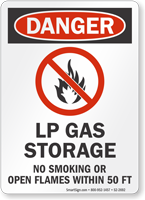 LP Gas Storage No Smoking Or Open Flames Danger Sign