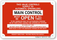 Main Control Fire Sprinkler Identification Sign