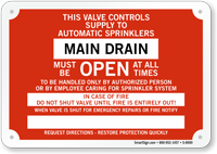 Main Drain Fire Sprinkler Identification Sign