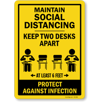 Maintain Social Distancing Keep 2 Desks Apart Floor Sign